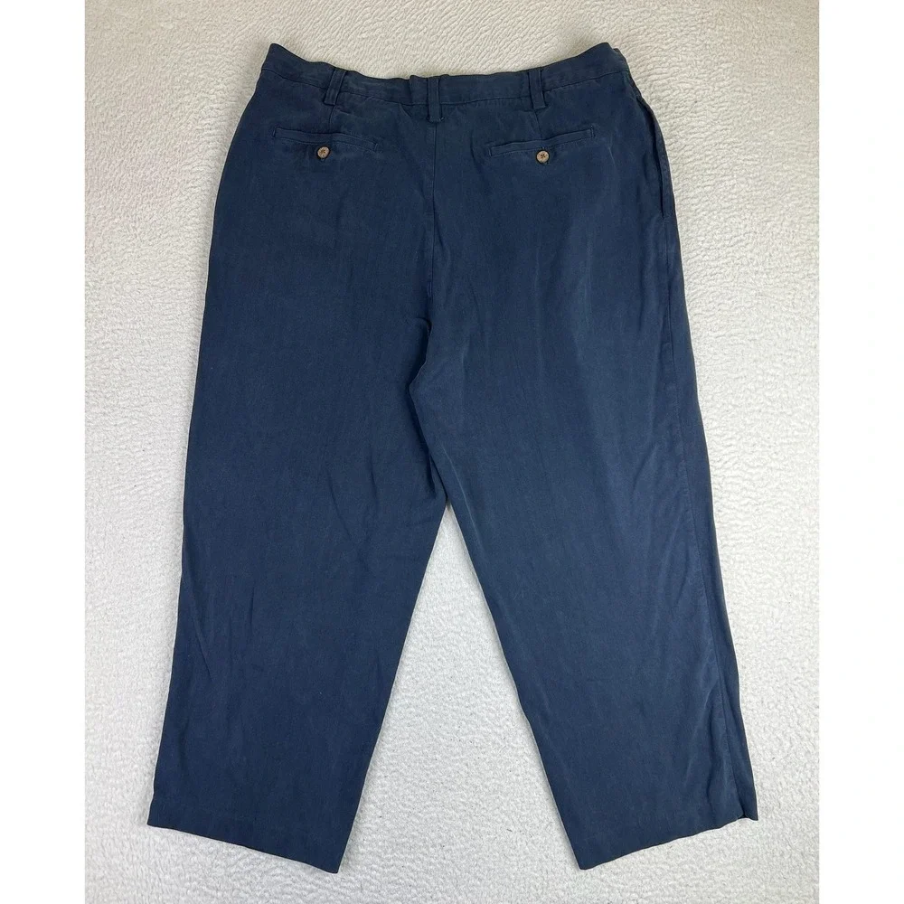 Tommy Bahama Pants Mens 40x26 Blue 100% Silk Pleated Herringbone Casual